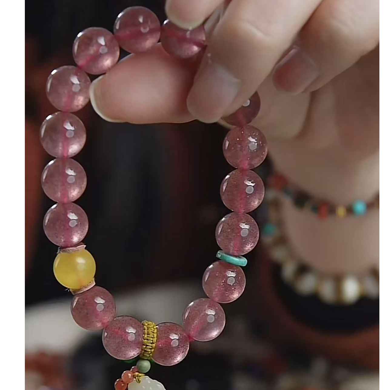 天然草莓晶单圈手串设计款轻奢珠宝