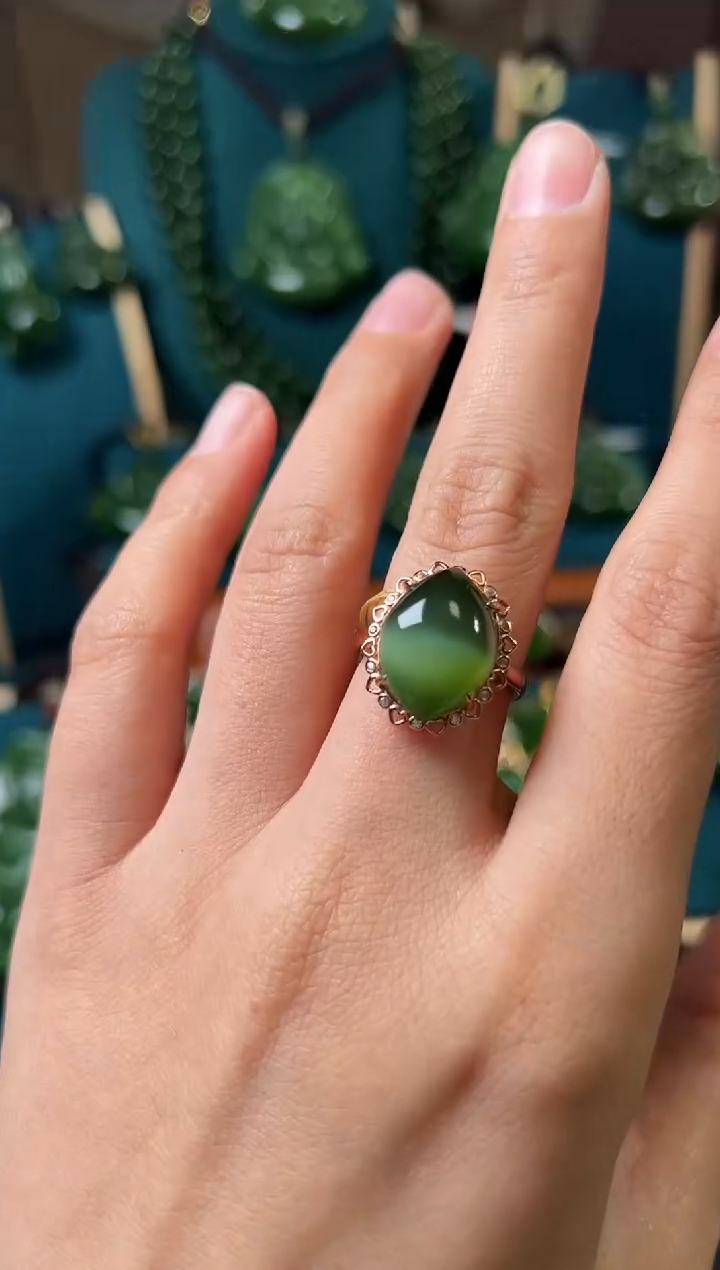 【闪购商品】和田玉（碧玉）戒指银S925镶嵌碧玉