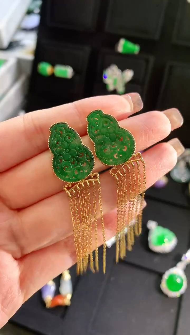 【闪购商品】翡翠耳饰18K金镶嵌耳饰