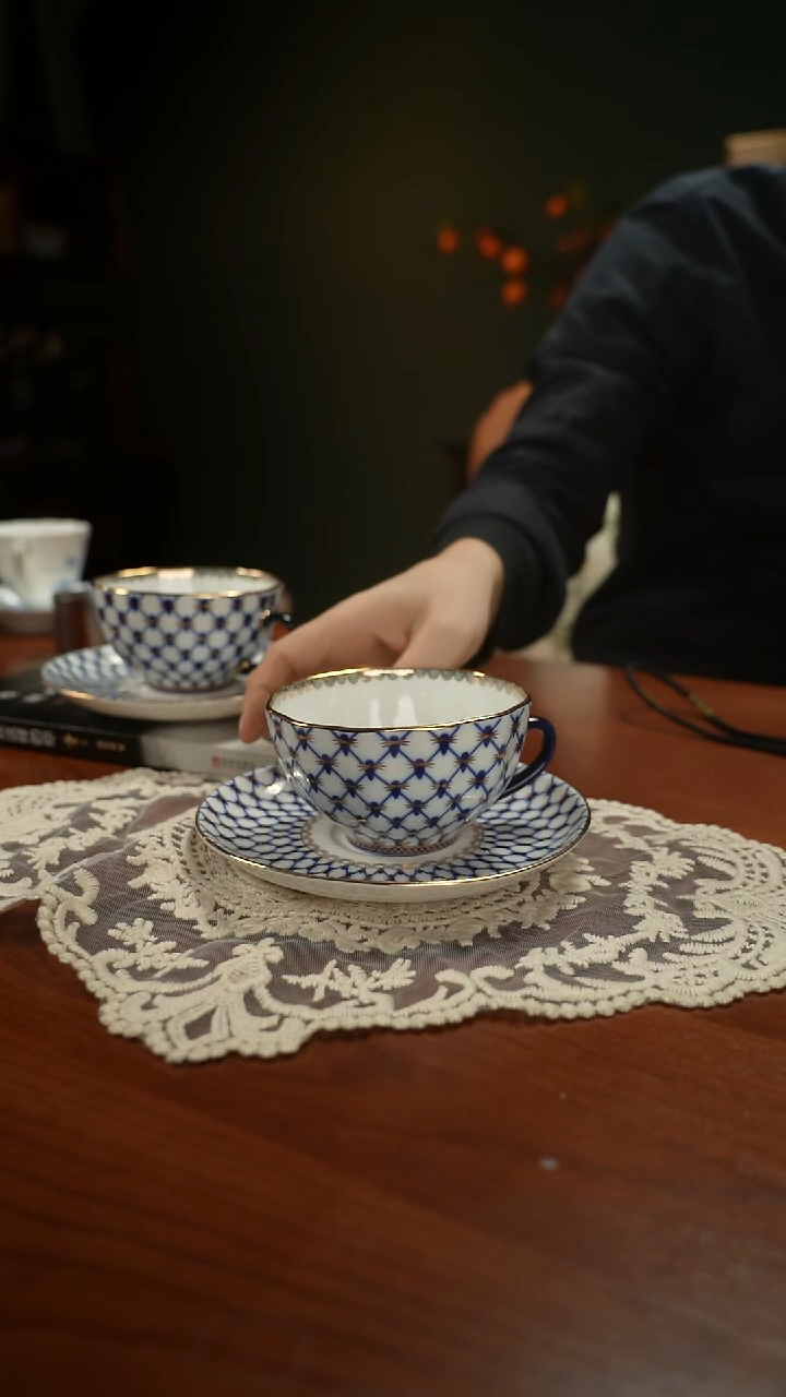 高端礼品（IPF家）钴蓝网纹双杯碟套餐-TY