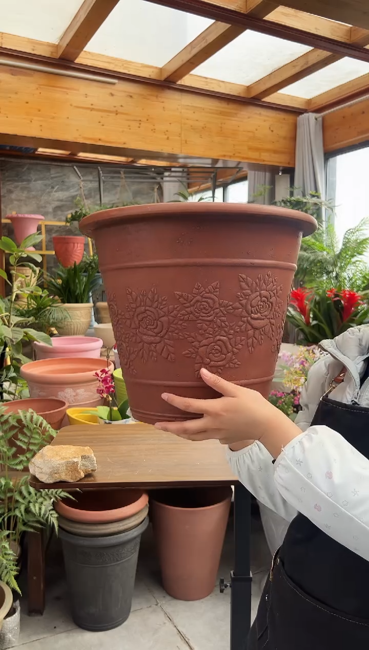 38*31/MD38/陶土色浮雕大花盆外贸尾单