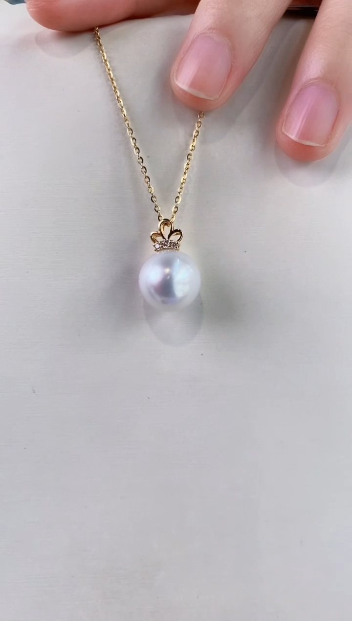 海水珍珠18K金镶嵌吊坠(不含链)12-13澳白珍珠吊坠