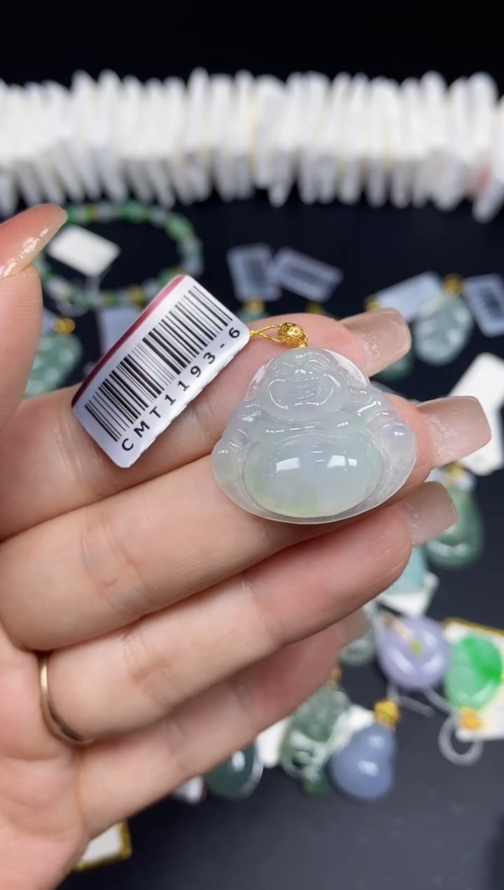 吊坠(不含链)18K金镶嵌翡翠佛公18K金扣镶嵌@@CMT1193-6