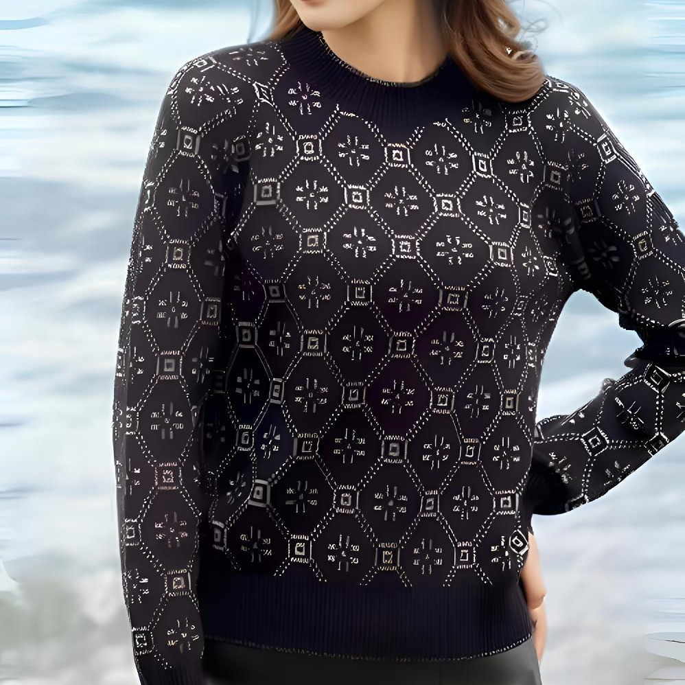 长袖冬季绵羊毛针织提花针织衫套头打底毛衣51323