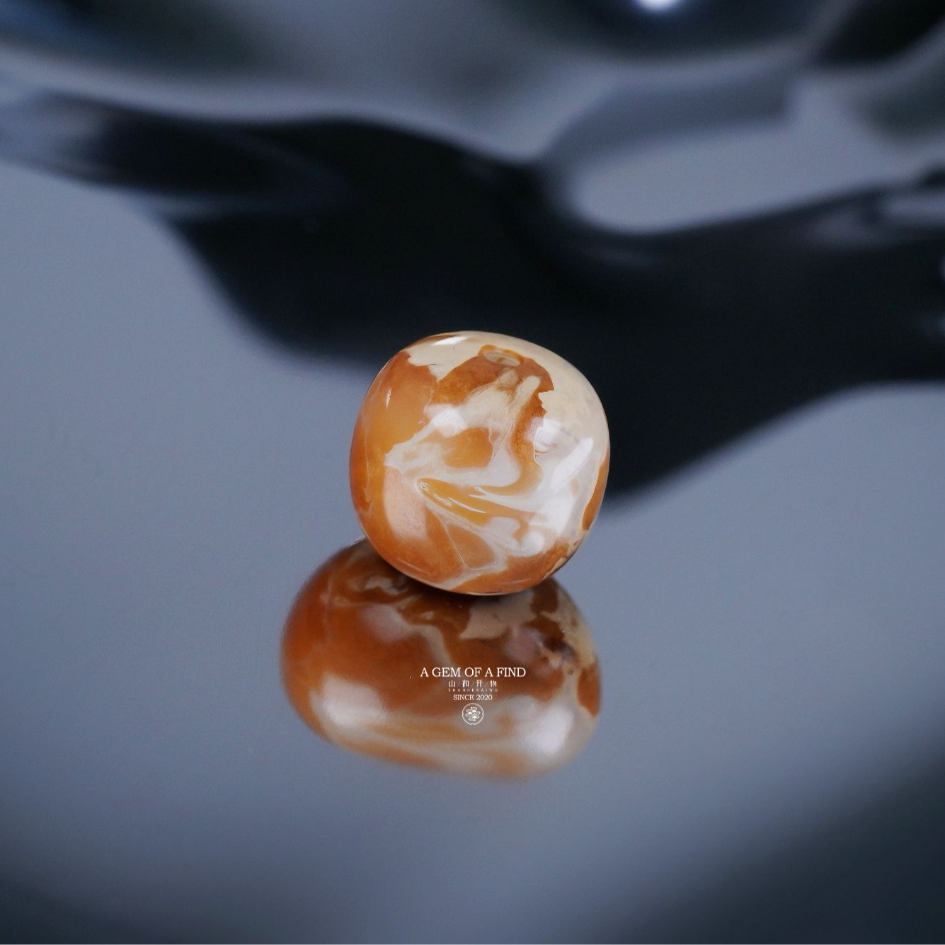 山和开物｜10.6mm红粉彩沁橘白拉丝妖花老型文玩配饰 天然琥珀蜜蜡