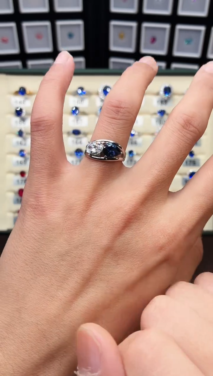 戒指蓝宝石银S925镶嵌1