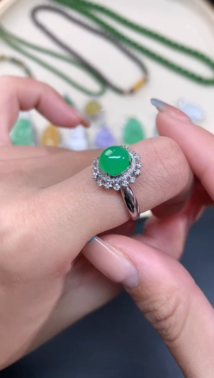 【闪购商品】翡翠戒指18K金镶嵌戒指A9|5800