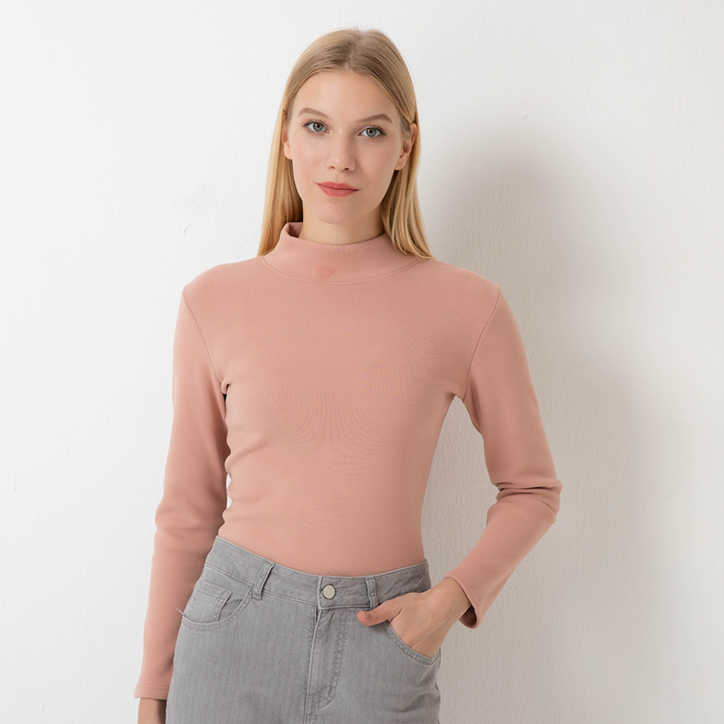 秋冬季女士简约保暖打底衫长袖上装修身内搭3524