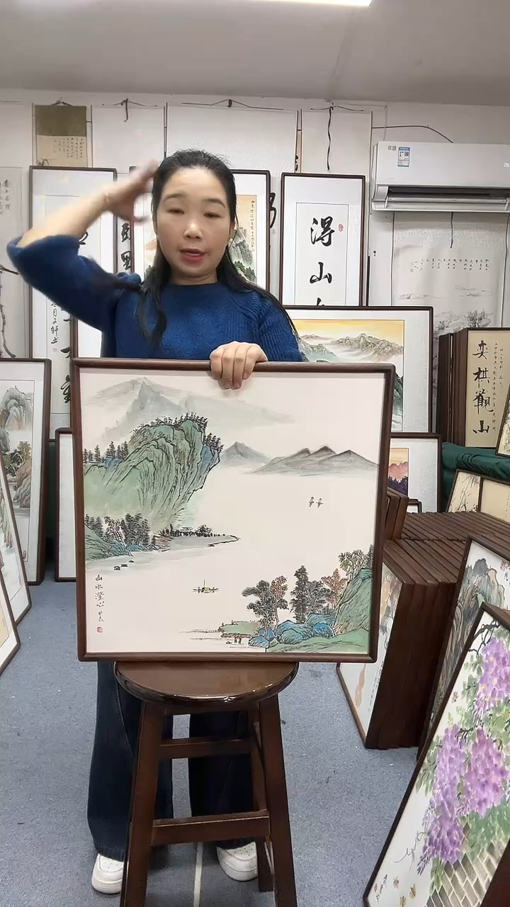 国画尺寸52*52实木画框京东包邮手绘