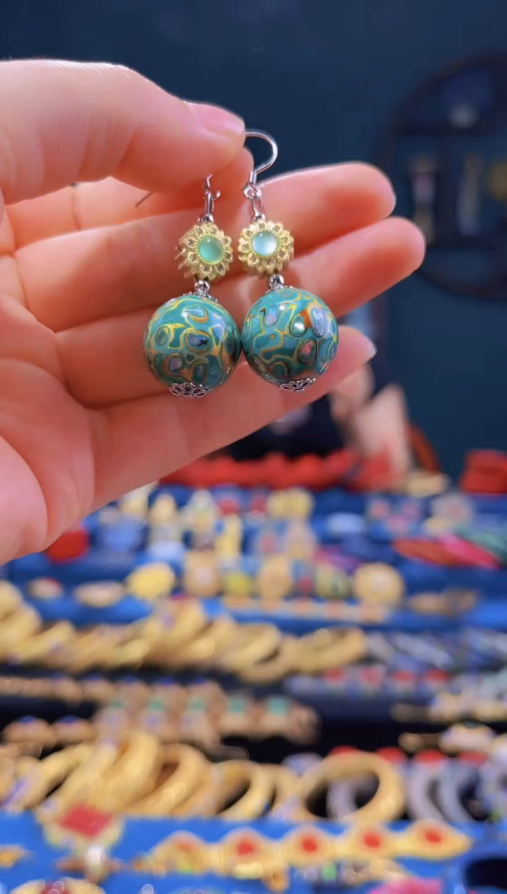 【闪购商品】非遗绝技 犀皮漆耳环 蓝绿