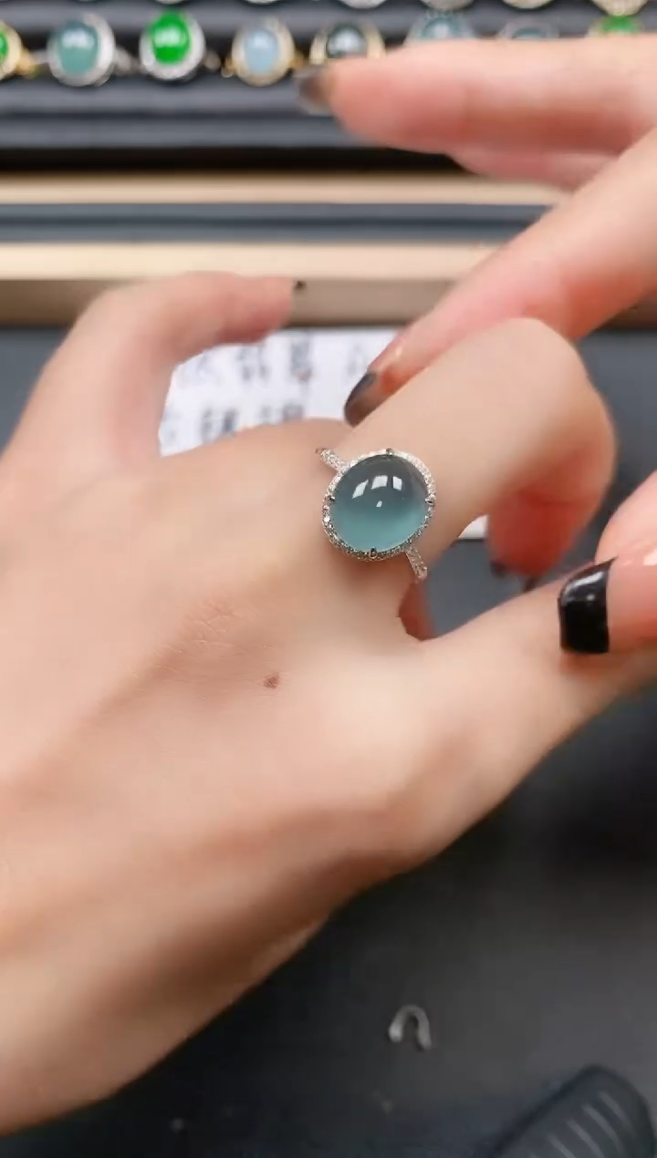 翡翠戒指银S925镶嵌1111