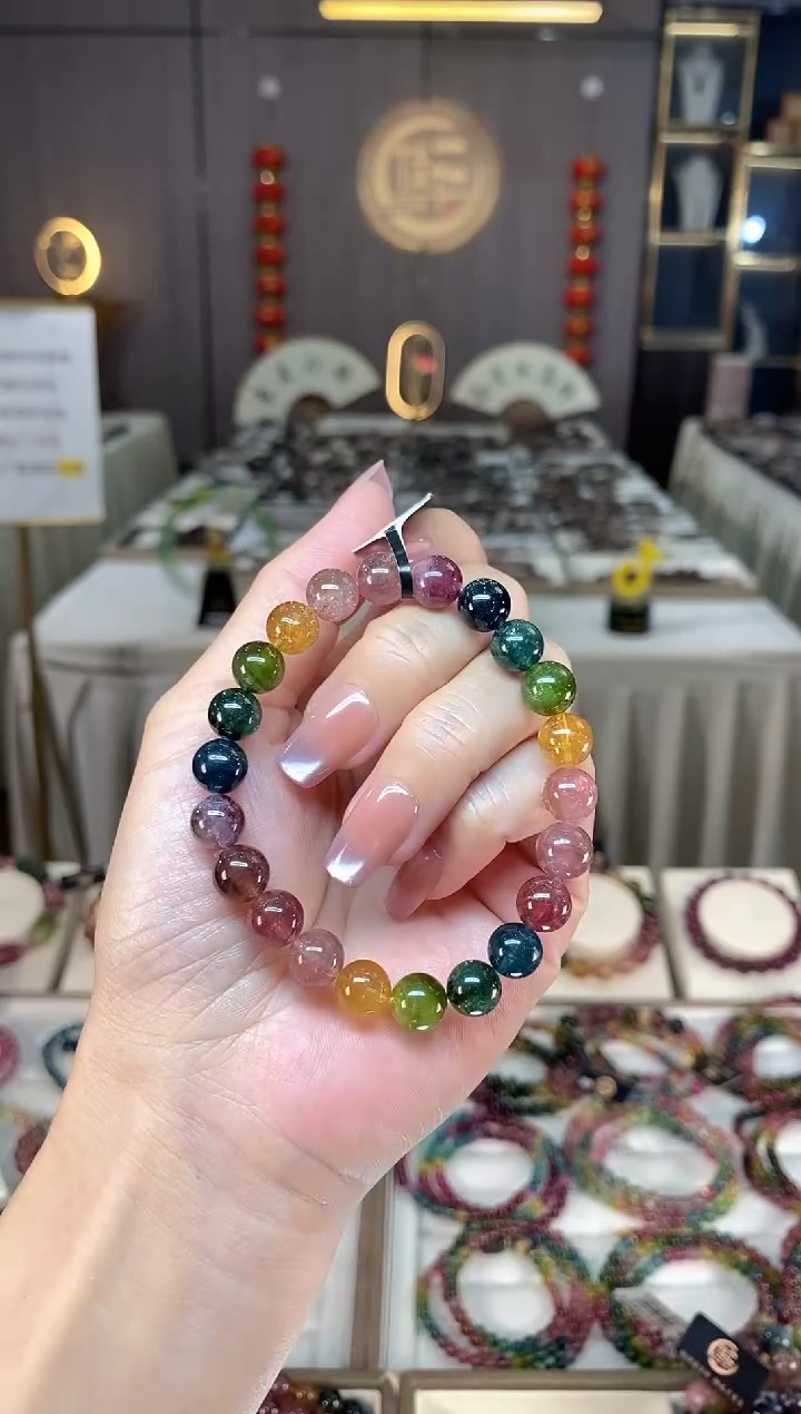 未镶嵌冰透体老矿碧玺彩虹单圈手串8mm+碧玺hon多样性发一条