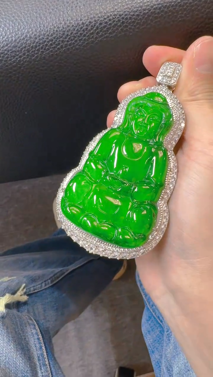 翡翠银S925镶嵌吊坠(赠链)天然A货翡翠