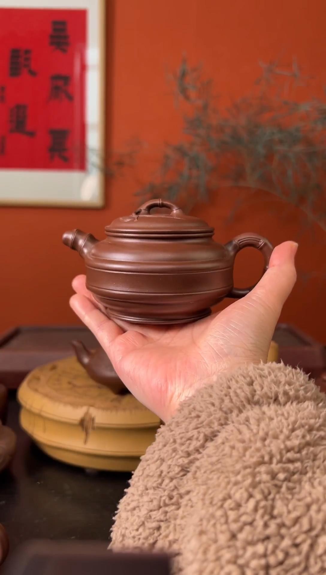 茶壶紫砂紫泥 双线竹鼓