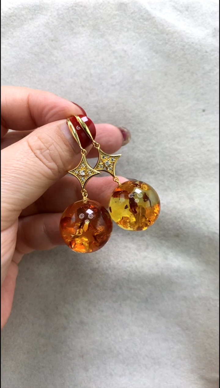 【闪购商品】琥珀耳饰银S925镶嵌耳环