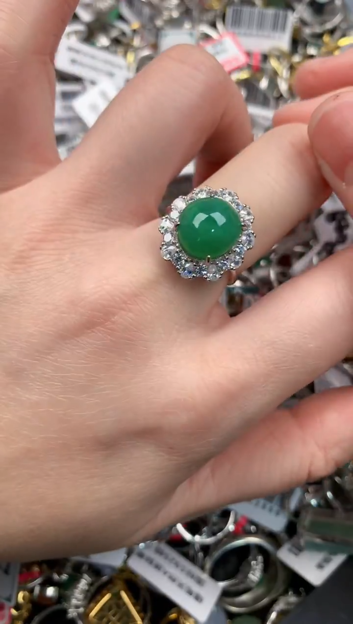银S925镶嵌戒指翡翠333--7