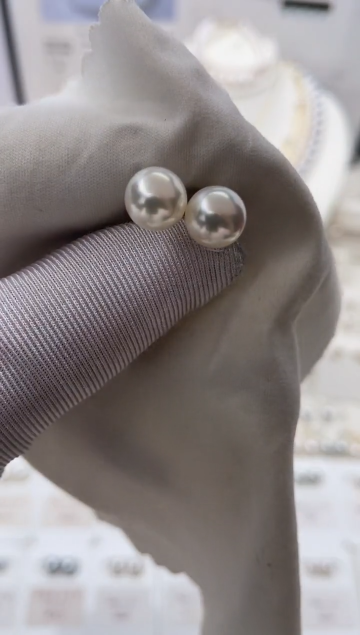 18K金镶嵌耳饰海水珍珠特选福利不退不换7.5-8mm