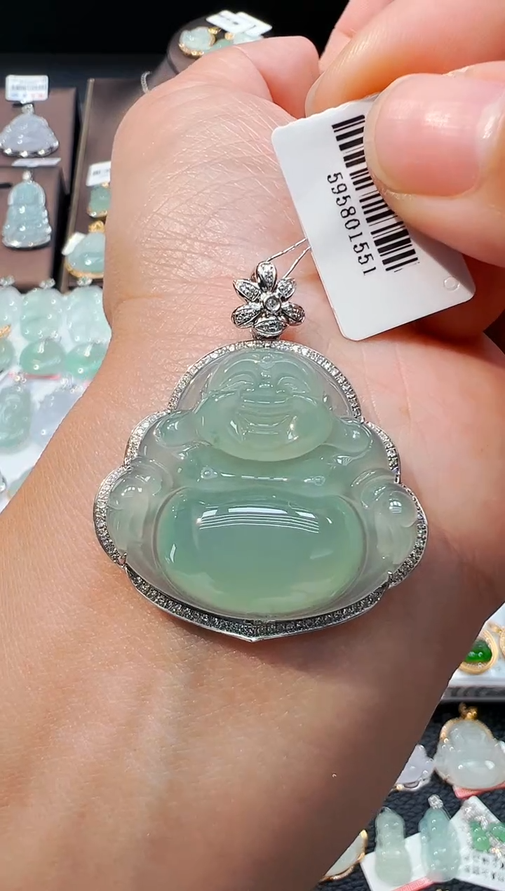 吊坠(不含链)18K金镶嵌翡翠佛公吊坠1551