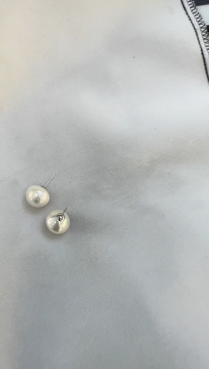 银S925镶嵌耳饰淡水珍珠14-15天然馒头珍珠耳钉