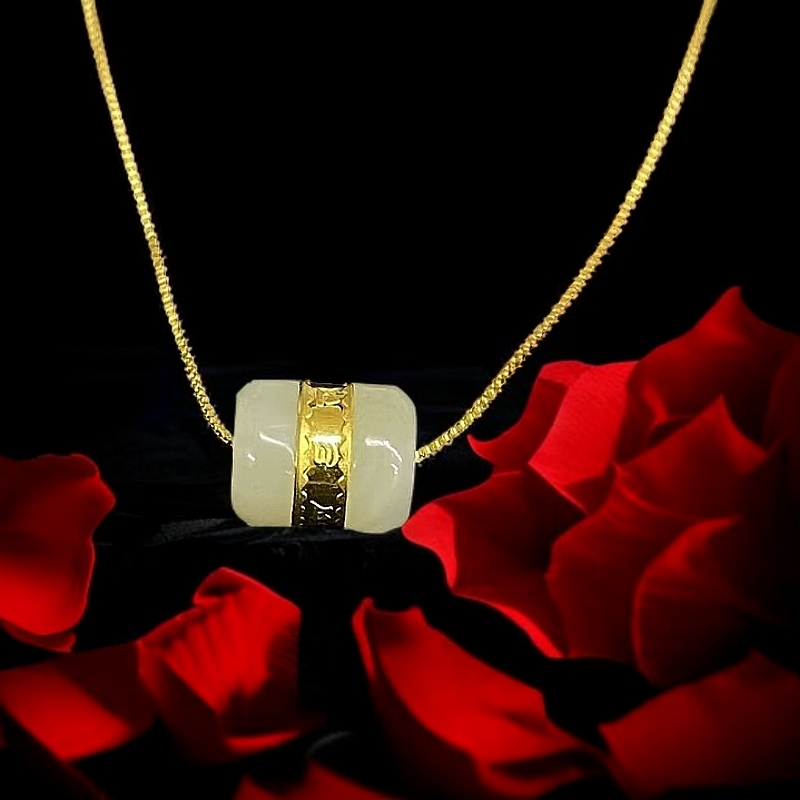 足金黄金镶嵌和田玉路路通吊坠（ZL75135）赠合金链【璐璐】【证书】