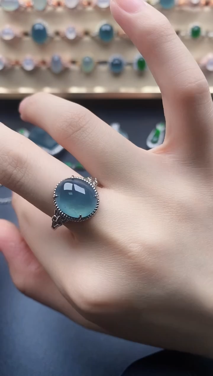 翡翠戒指银S925镶嵌一物一证一礼盒