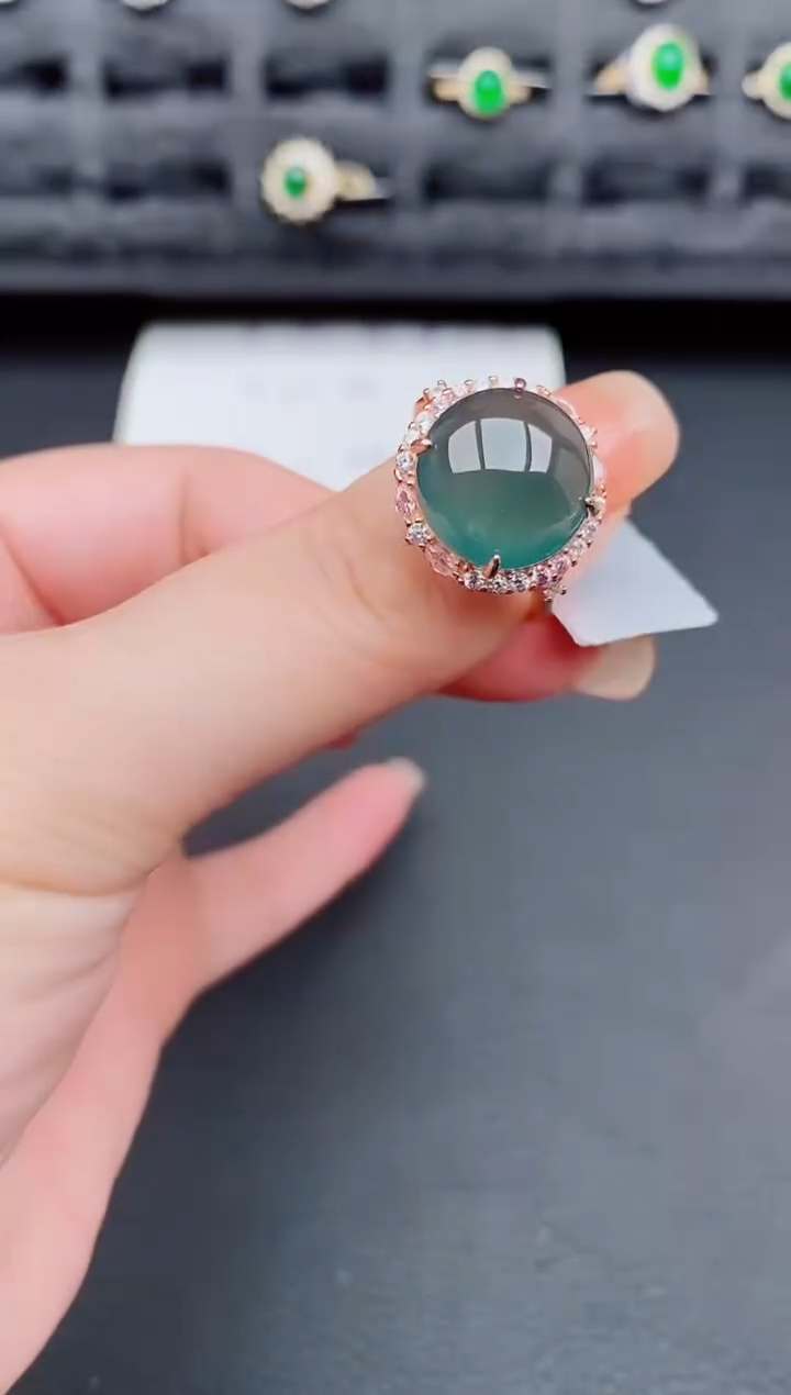 翡翠戒指银S925镶嵌天然a货翡翠64