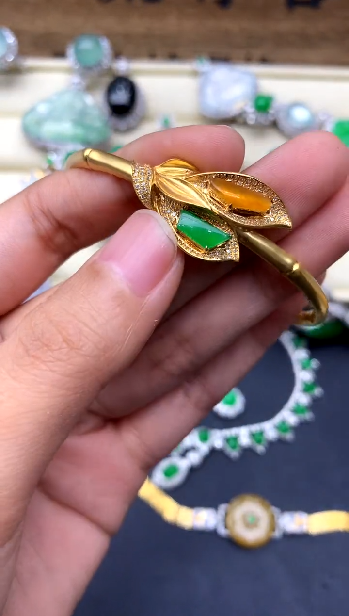 【闪购商品】翡翠手镯18K金镶嵌397-中国好珍宝