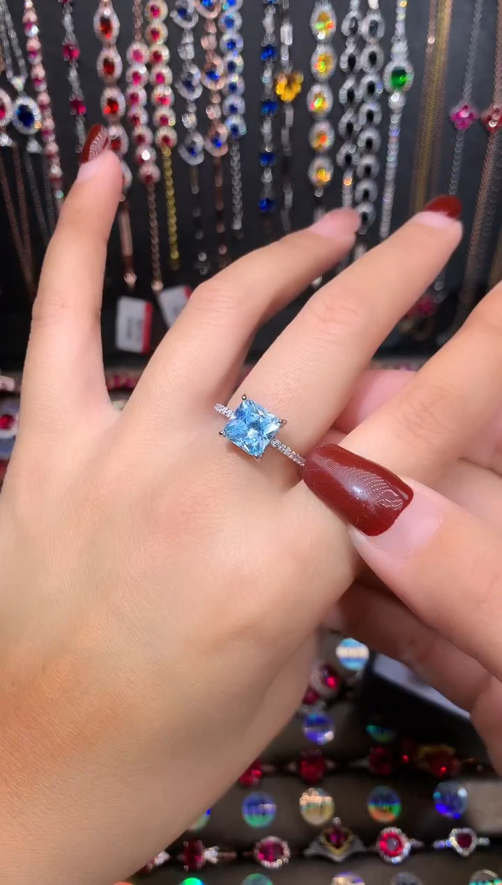 【闪购商品】海蓝宝石戒圈银S925镶嵌银色