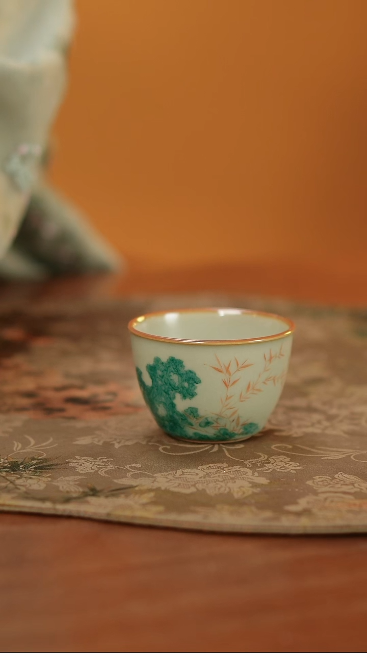 善窑厂汝窑粉青手绘宋画系列主人杯
