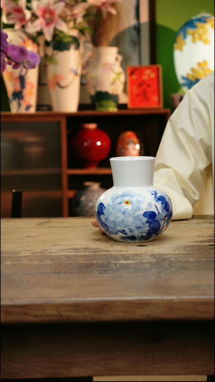 瓷片 景德镇纯手工釉下彩精品花瓶