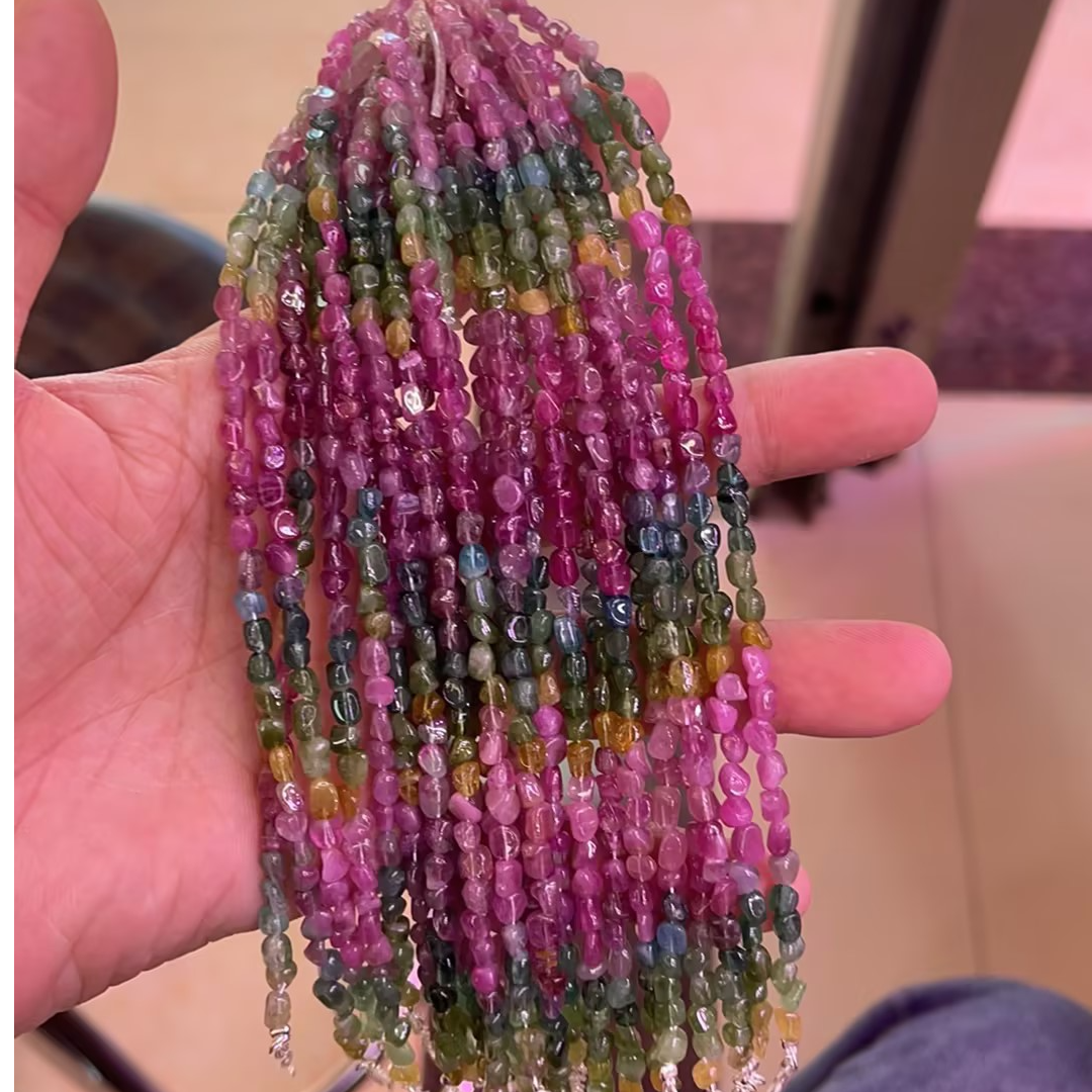 天然西瓜碧玺随形珠手链925银扣