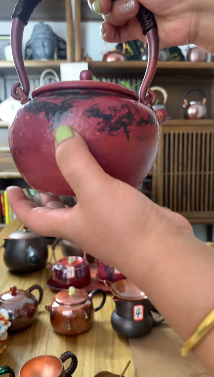 金属紫铜火烧红小苹果提梁壶