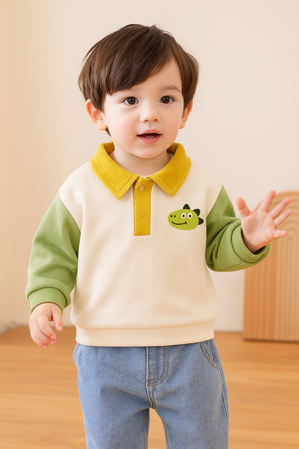 【POLO领.升级尝鲜价】男宝秋季翻领卫衣恐龙先生时尚百搭洋气