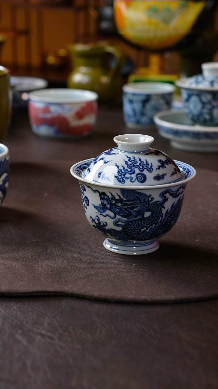 【闪购商品】雲林匠造青花霸王龙盖碗