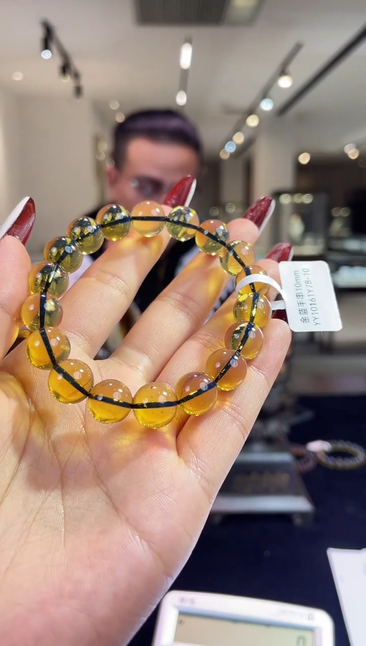 琥珀颈饰未镶嵌缅甸琥珀金蓝手串