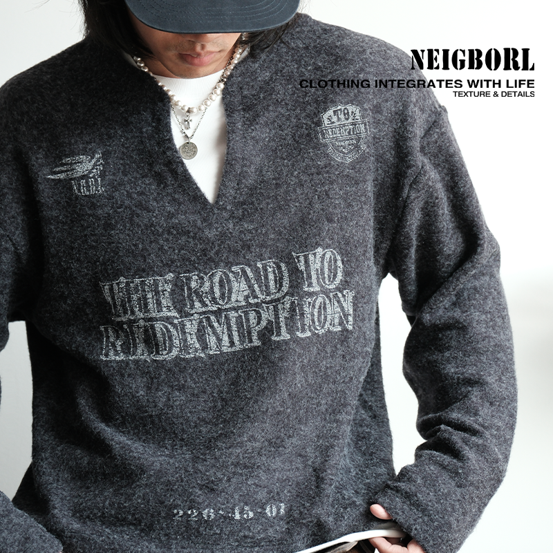 【救赎之路】NEIGBORL钊叔制美式潮流假两件兔毛绒手工印花卫衣