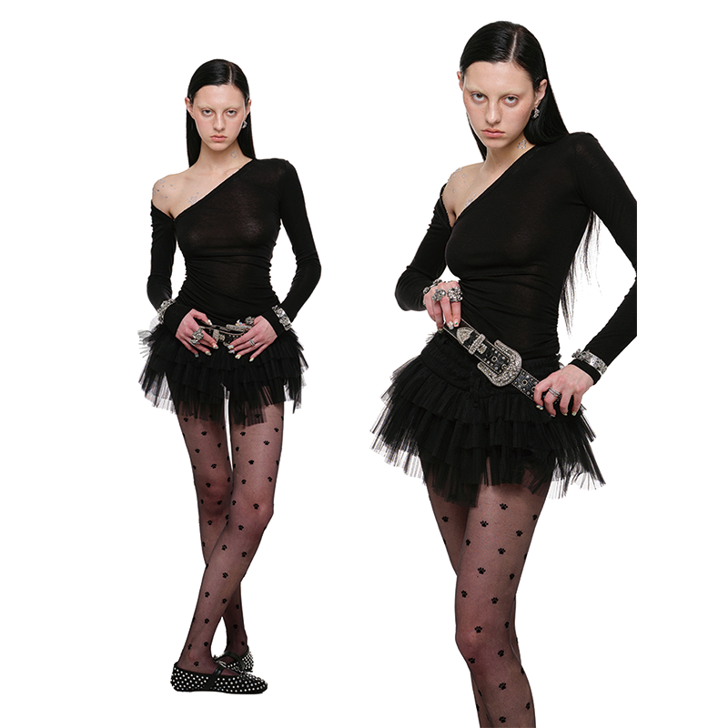 【25春新Vol.2】1JINN STUDIO 不规则多层压褶网纱短裙