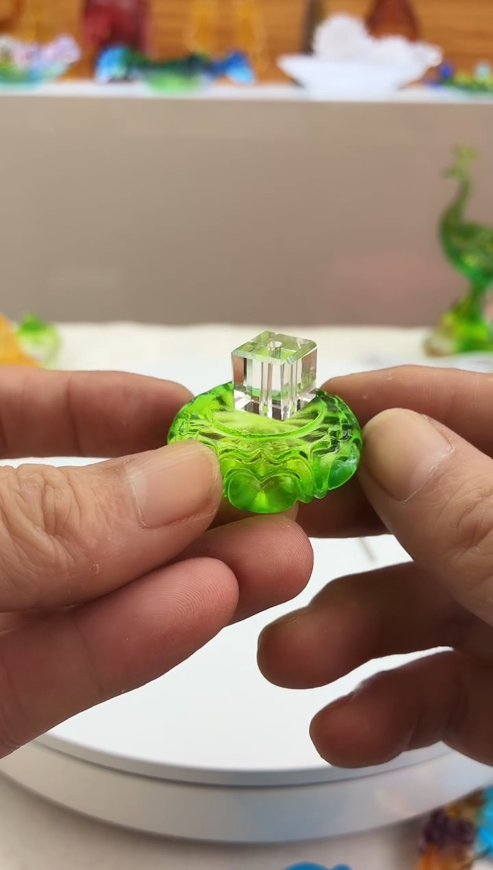 手工艺品琉璃绿色线香插两件套