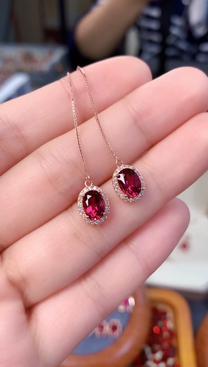 【闪购商品】石榴石耳线银S925镶嵌天然镁铝