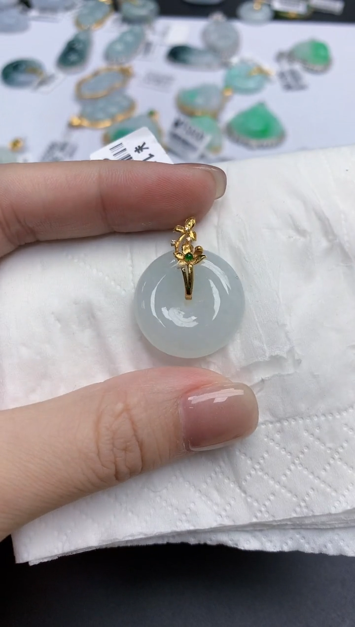 【闪购商品】翡翠颈饰18K金镶嵌天然缅甸翡翠A货