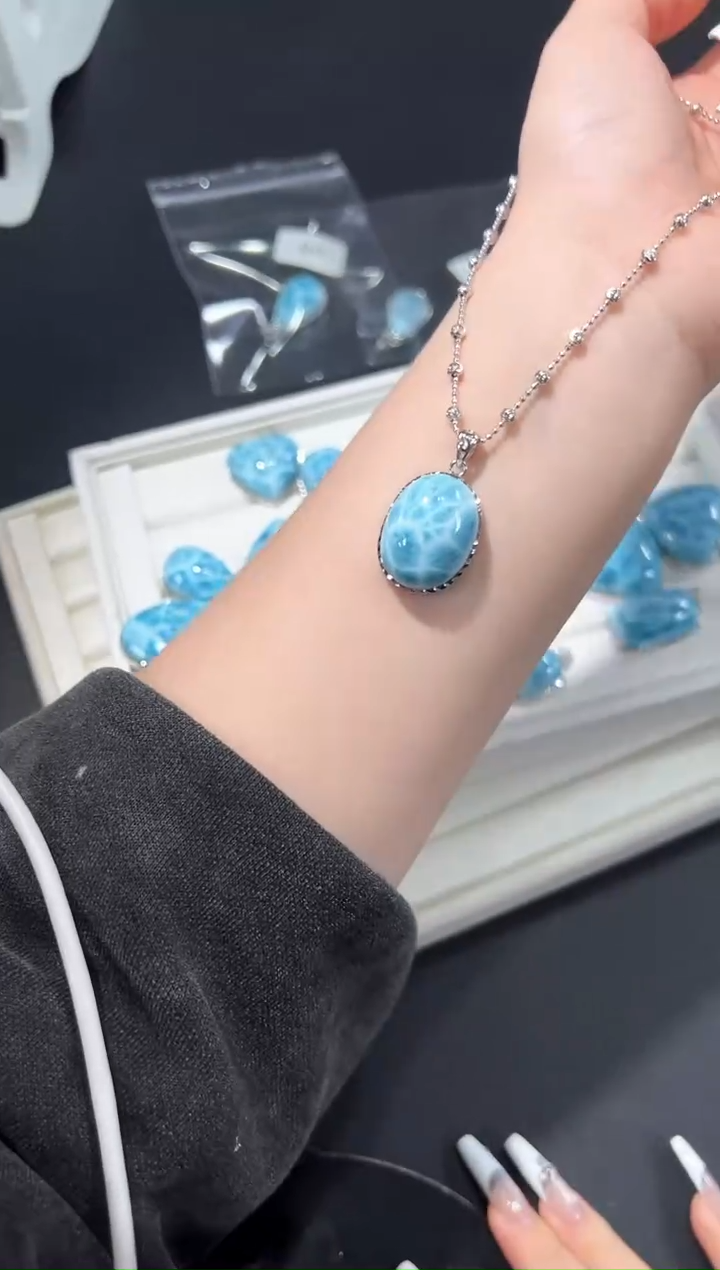 银S925镶嵌针钠钙石（海纹石）吊坠(不含链)9o多样性发其一【1个】