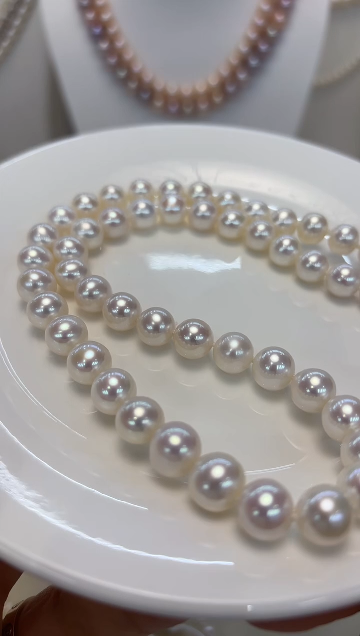 【闪购商品】淡水珍珠颈饰银S925镶嵌8.5-9.5mm无核白珠项链