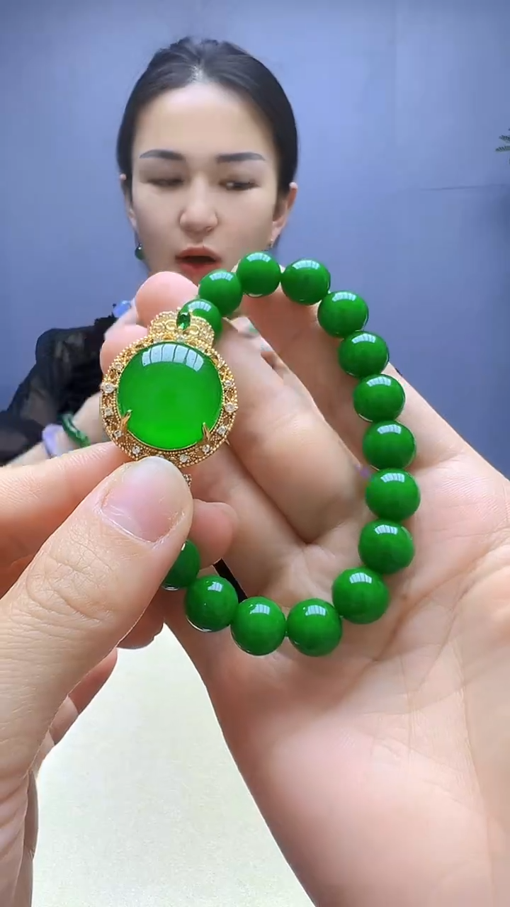翡翠14K金镶嵌颈饰沉白diy颈饰豪镶手链10mm