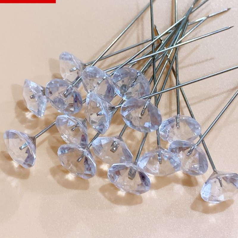 白色透明钻石型定位针家用大头针DIY固定针婚礼花束定型针100枚