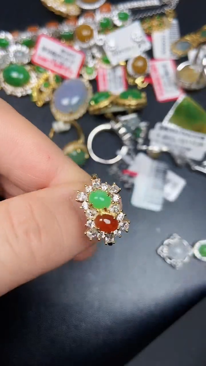 银S925镶嵌戒指翡翠3350