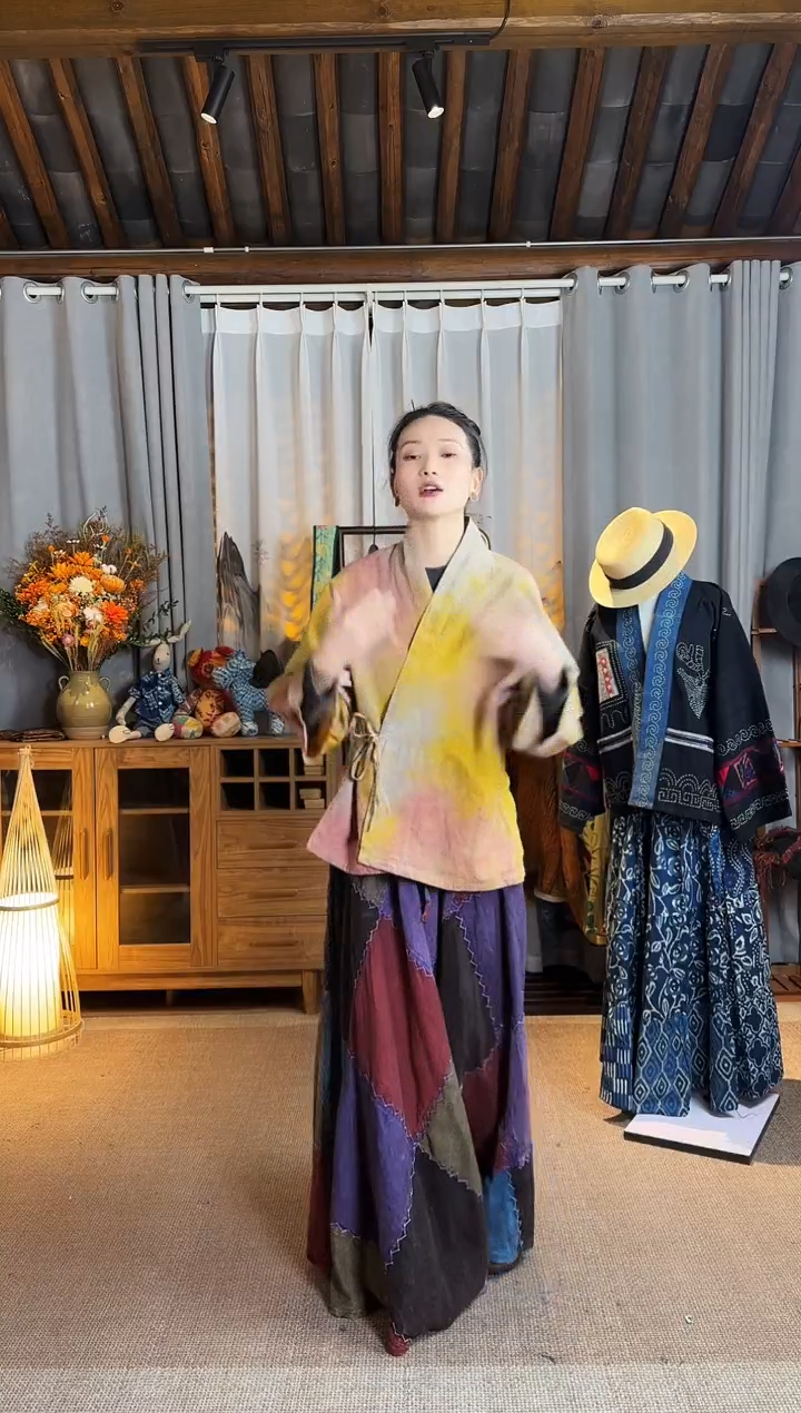 【闪购商品】设计师款花果染斜绑带外套