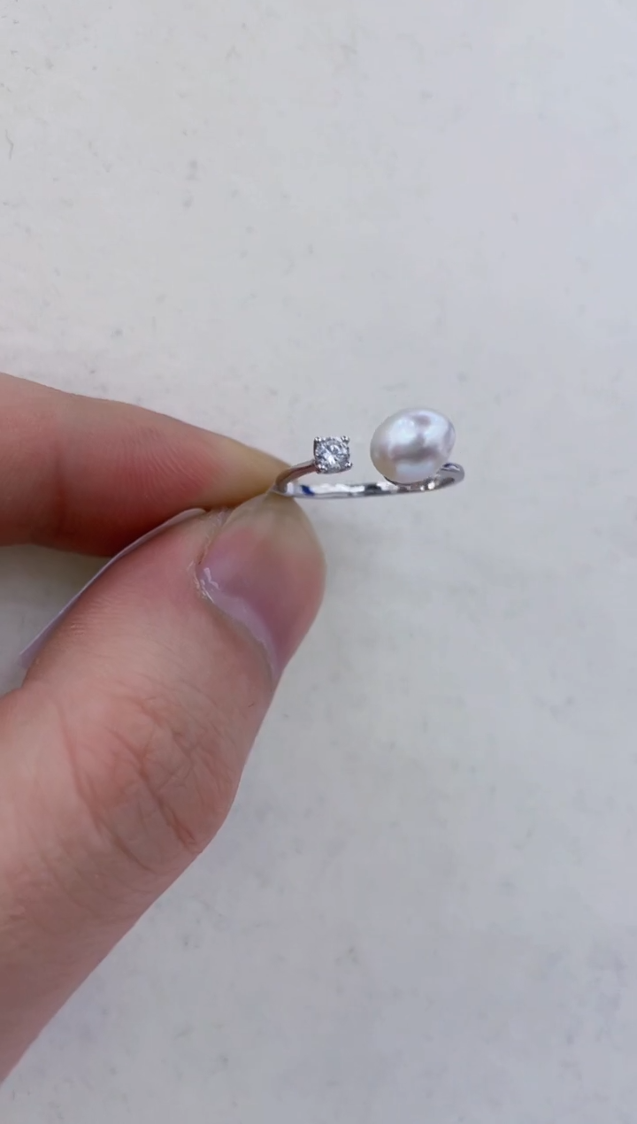 银S925镶嵌戒指海水珍珠  