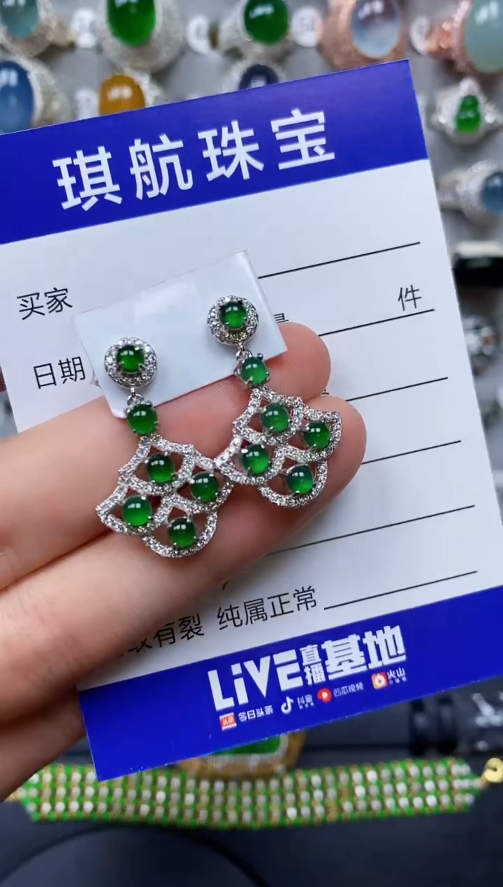 【闪购商品】翡翠耳饰银S925镶嵌0623