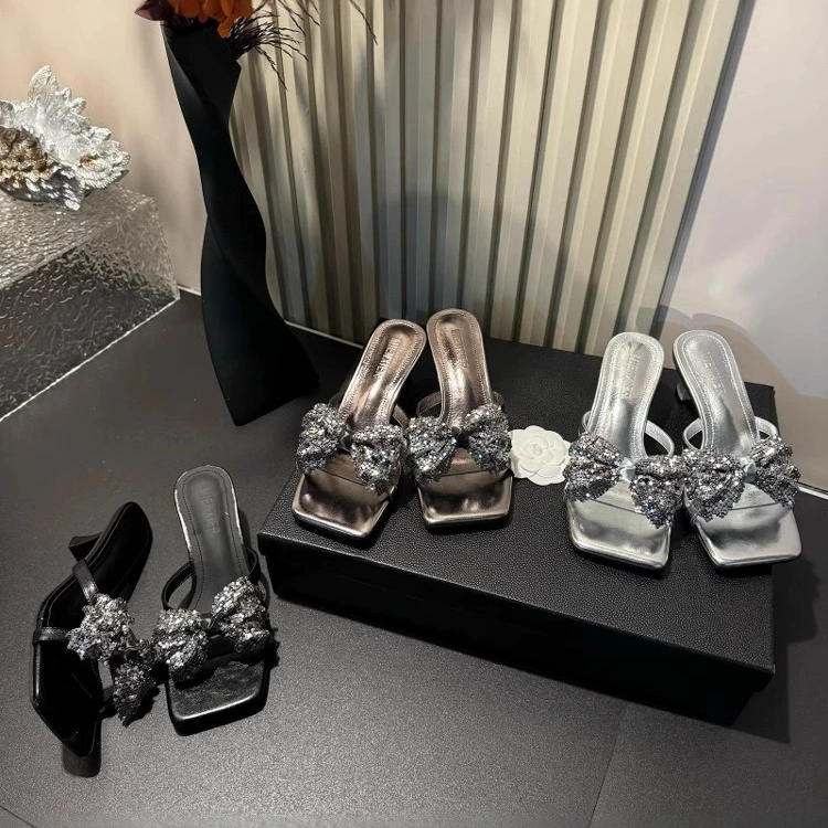 仙女风水钻蝴蝶结高跟凉拖鞋女2025年夏季新款时尚外穿露趾一字拖