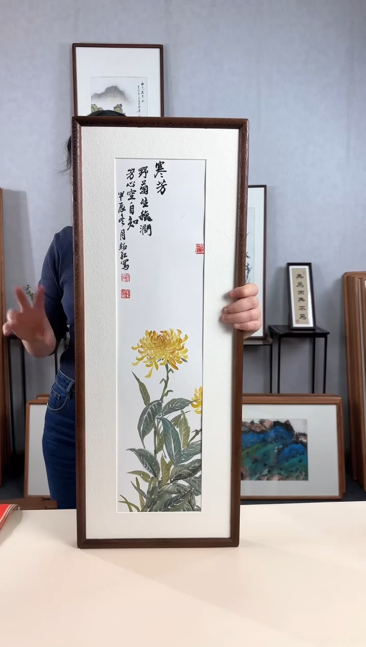 【闪购商品】国画手绘*菊花*28*72cm实木框